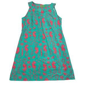 Katherine Way Women's Seaside Boatneck Seahorse Dress Teal Size S Sleeveless